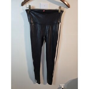 SPANX Faux‎ Leather Leggings Tummy Control Side Stripe Large